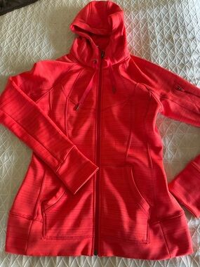 Athleta Coral-Red Full-Zip Hooded Utility Jacket